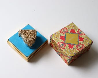 Vintage Gold Piano Solid Perfume Box; Vanity Cosmetic Romantic Bohemian Style Avon Perfume -[SB40]