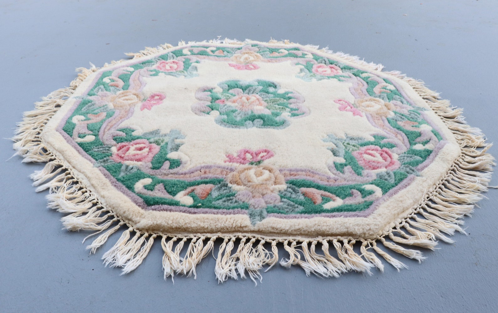 Vintage Chinese Octagonal Wool Rug Floral Mat 34 X Etsy
