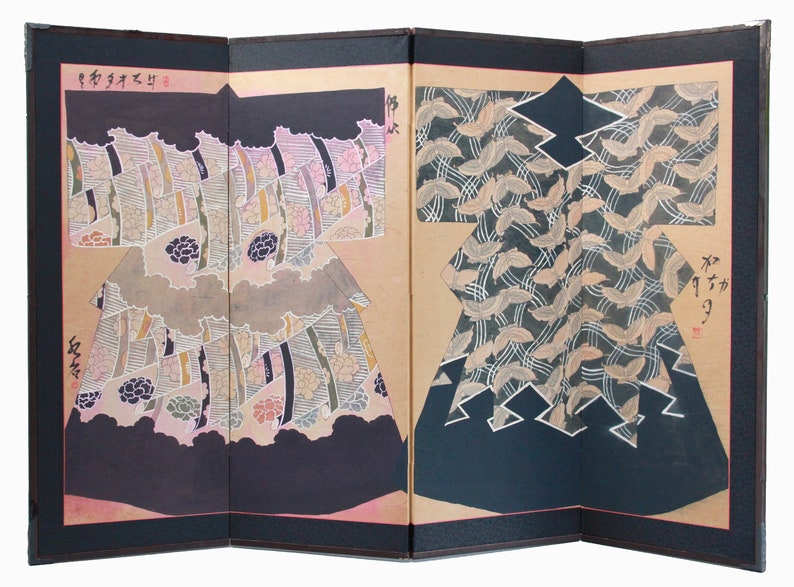 Korean 4 Panel Silk Screen Haori Byobu Folding Screen Divider | Etsy