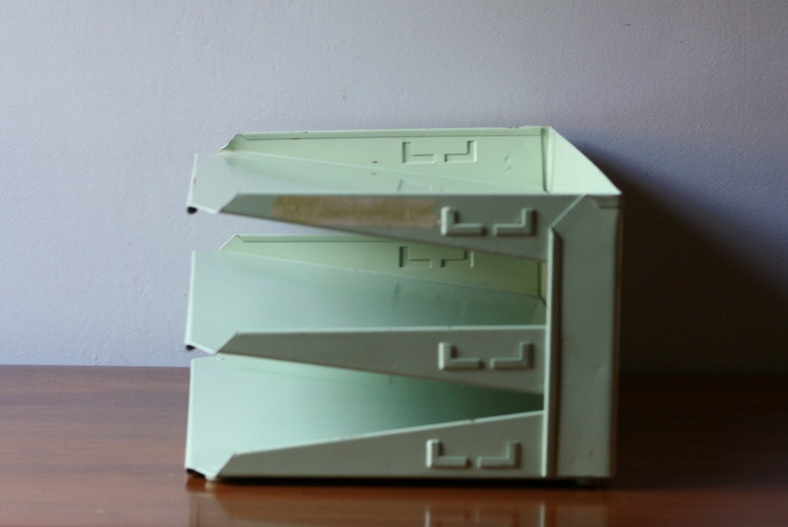 Vintage metal desktop file sorter seagreen Etsy