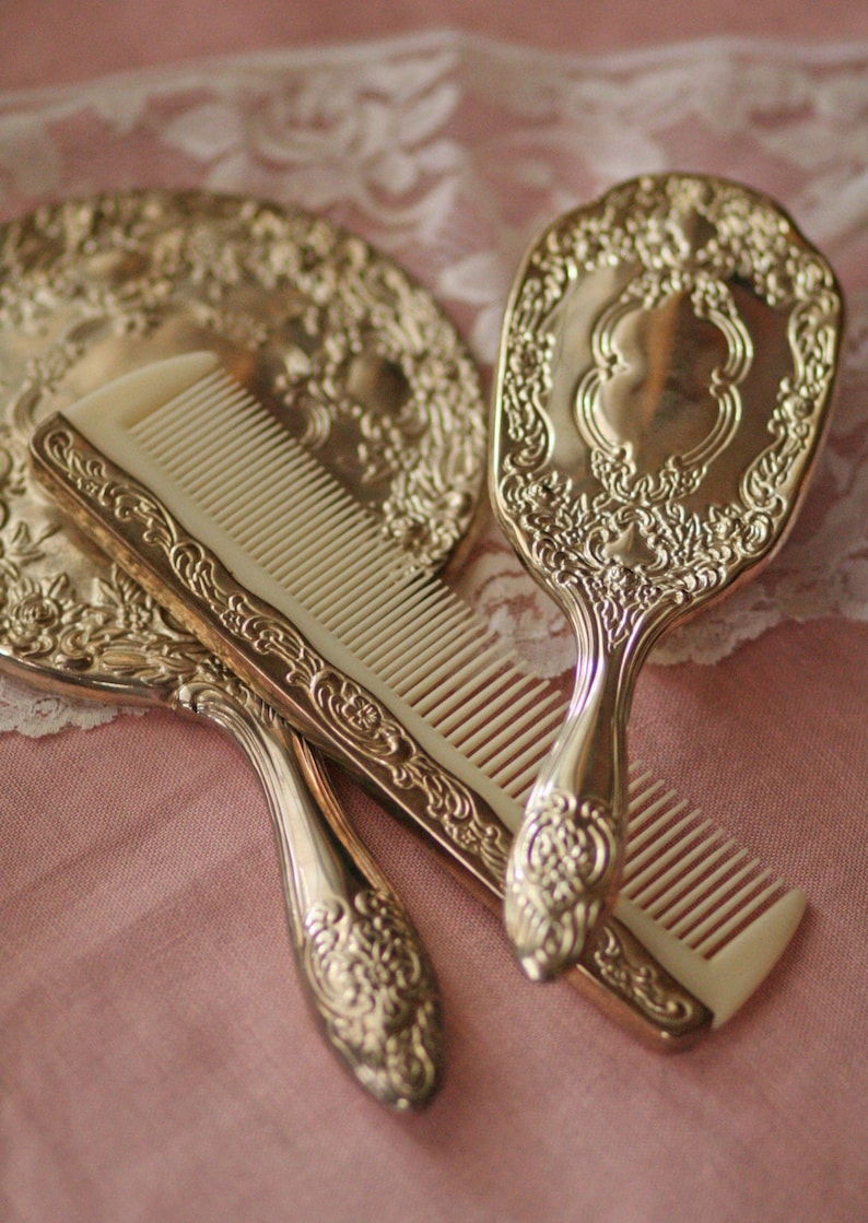 Beautiful vintage dresser set mirror hair brush and comb in Etsy