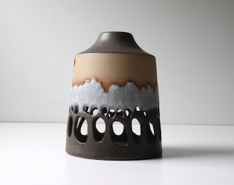 Ceramic Stoneware Pendant Lamp SHADE ONLY with Decorative Cut Outs Brown Gray Glaze -[B5]