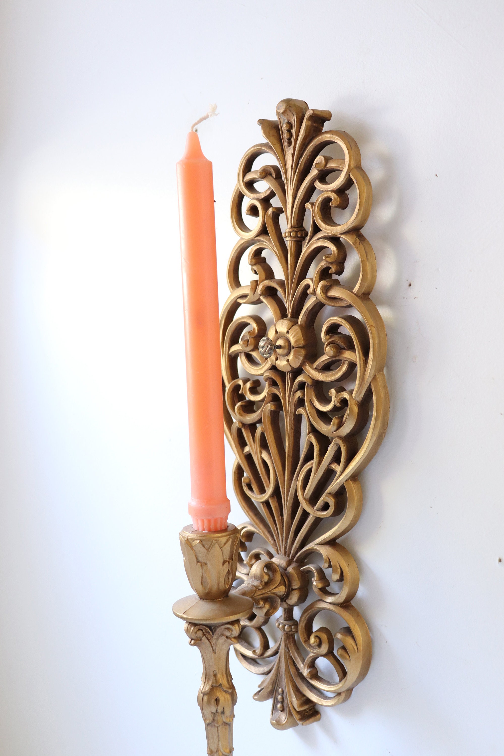 Vintage Gilt Wall Sconce Candle Holder Ornate Lighting Etsy UK