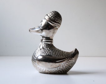 Duck Metal Coin Bank Silver Plated Animal Coin Bank Nursery Home Decor -[B6]