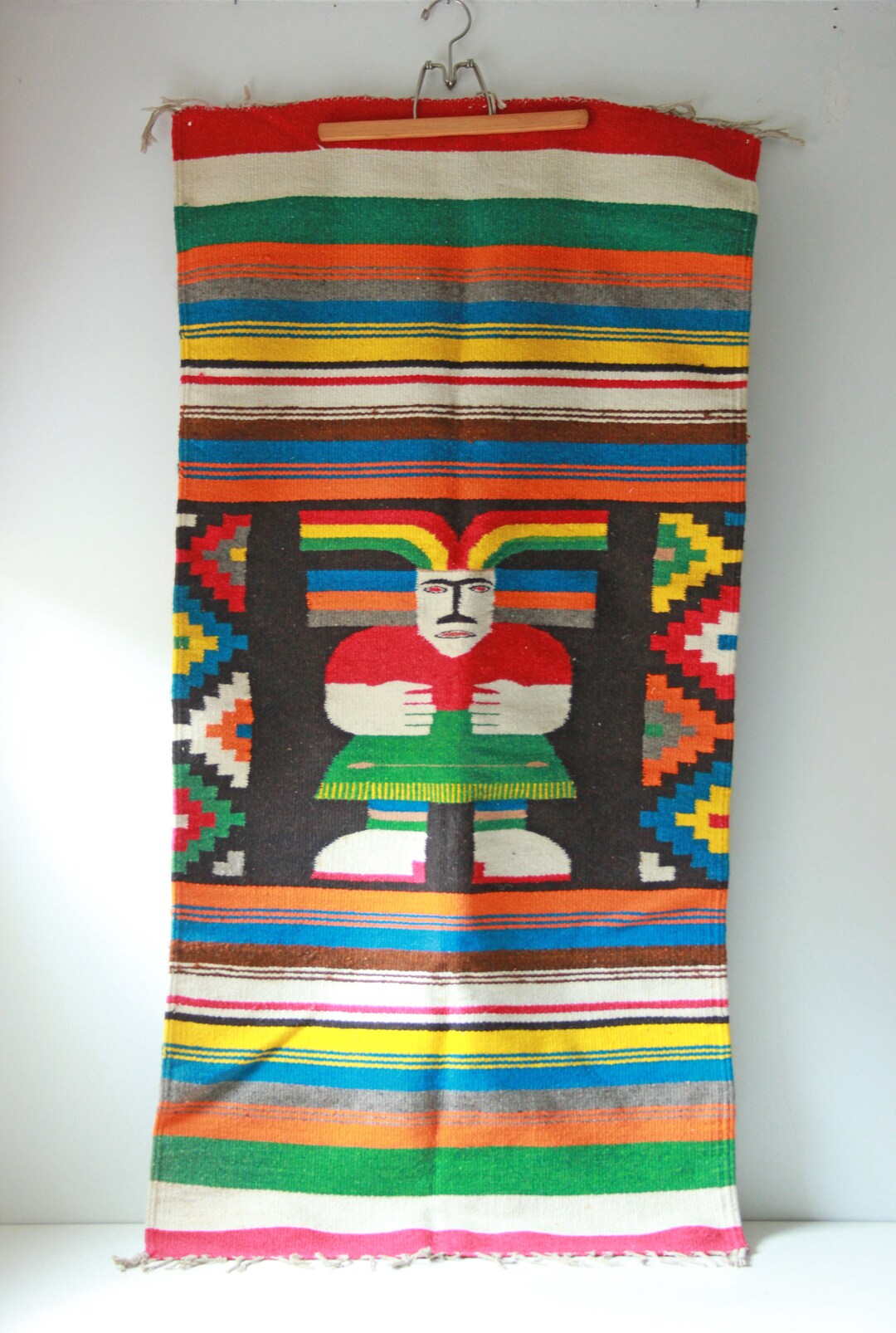 Aztec Art Rug Tribal Textile Art Aztec Throw Rug, Bohemian Wall Hanging, Colorful ...