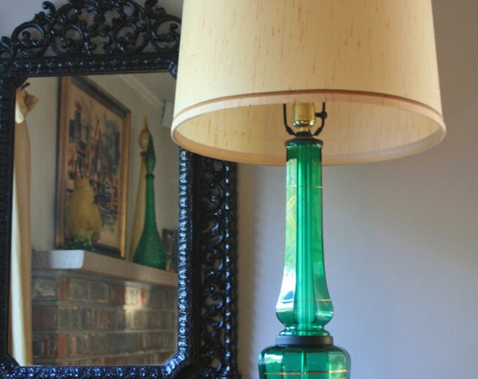 Vintage Green Glass Lamp With Gold Detail Etsy