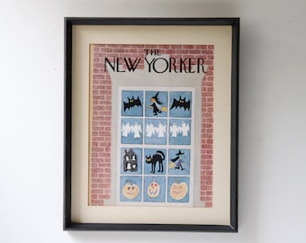 1979 The New Yorker Magazine Cartoon Cover Original Matted & Framed; Autumn Fall Halloween Wall Mantle Decor; Home Living Wall Art