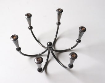 Silver Plate Danish Candleholder 6-Arm, Denmark candle holder shaped candlesticks, Modern Home Living--[B6]