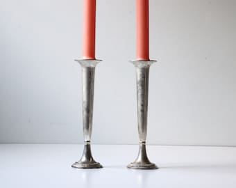 Pair Silverplated Candle Holders; Vintage Candlestick Center Piece Home Decor -[B6]