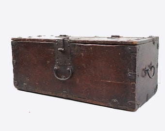 Antique Korean Joseon Hardwood Dark Chest; Joseon Dynasty 19th Century Chest; Medium Blanket Chest Treasure Chest 19th C.