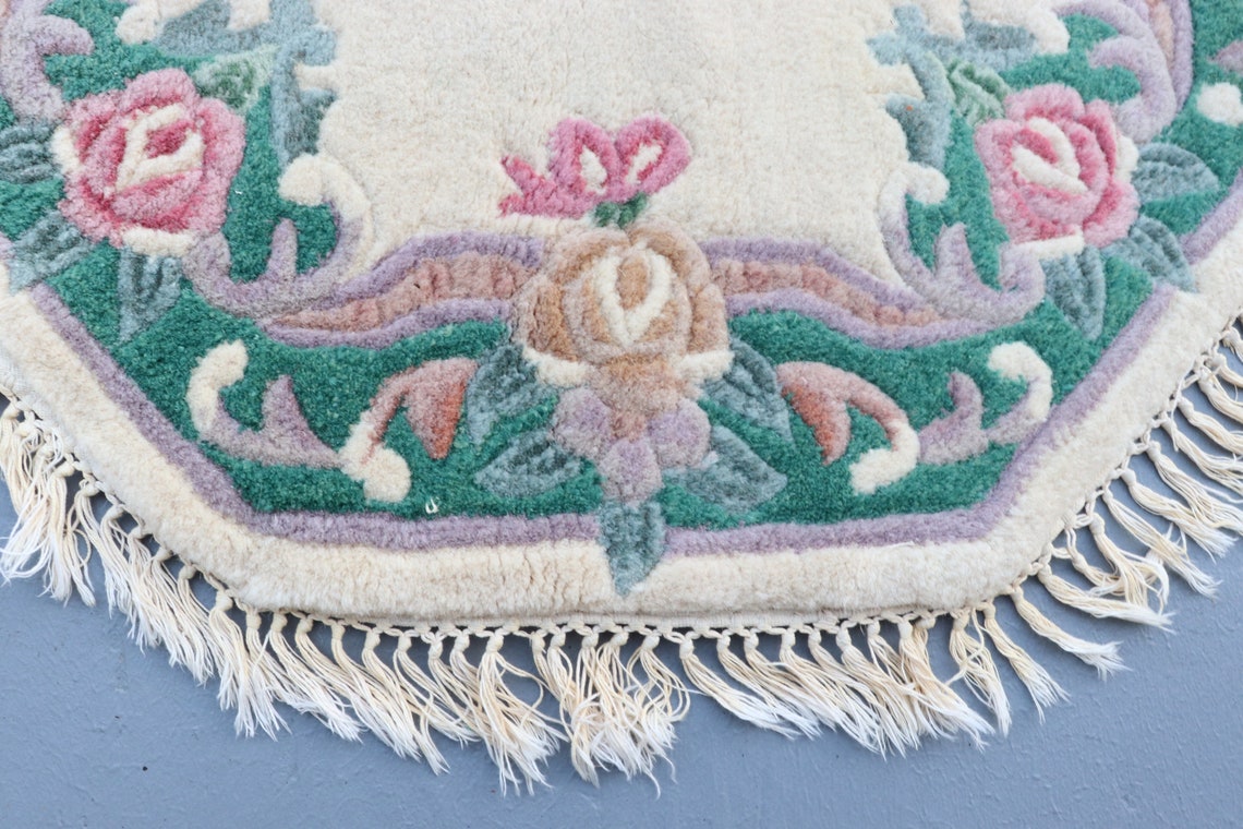 Vintage Chinese Octagonal Wool Rug Floral Mat 2' X 2' Etsy