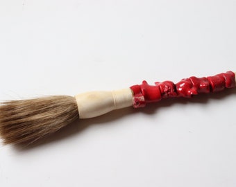 11" Long Vintage Asian Chinese Calligraphy Brush Red Coral Chunk; Red Artist Brush Home Decor [SB20]