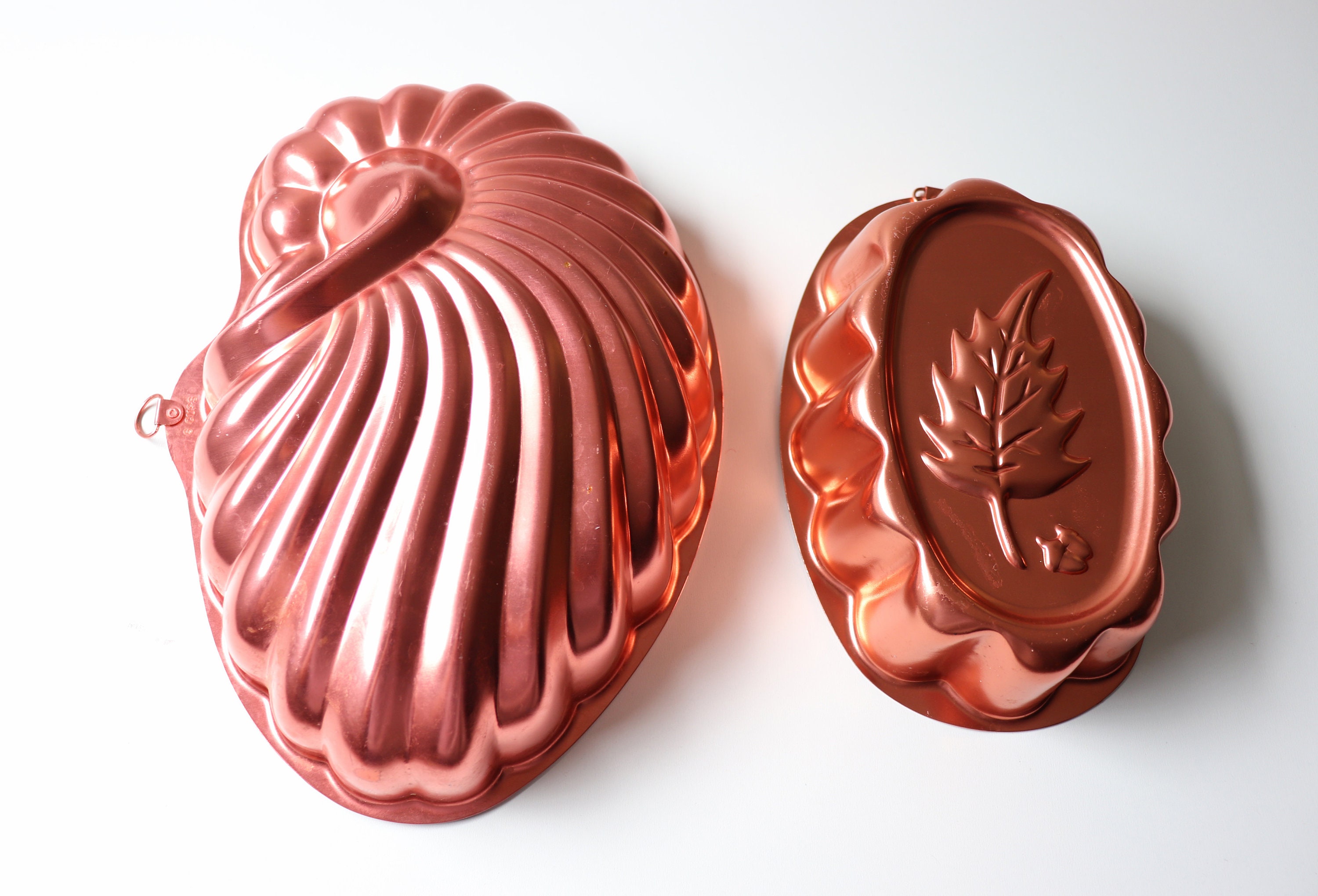2 Vintage Copper Bundt Cake Pan; Metal Cake Baking Pan