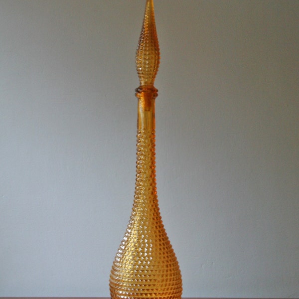 reserved for Fiona.....vintage tall amber glass hobnail decanter