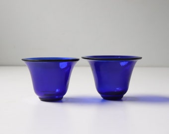 2 Pc Antique Chinese Blue Peking Glass Wine Cups; Chinese Art Glass Bowl Miniature Early 1900s -(SB-30)