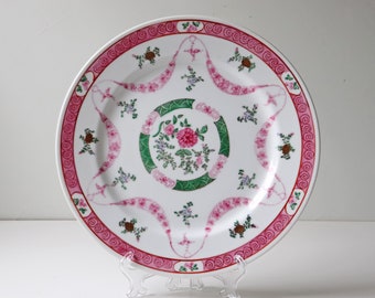 10" Vintage Chinese Decorative Pink Floral Plate; Colorful Pink Chinoiserie Chic Grandmillenial Style Home Wall Decor -[B6]