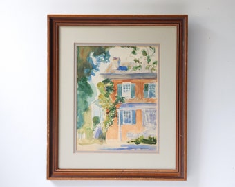 Doran S. Trogdon Original Watercolor on Paper Painting Red House; Listed Artist Original Watercolor, Art Matted Framed