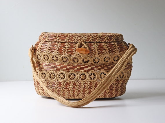 Vintage Handwoven Bamboo Straw Bag Purse Exquisite Basket - Etsy