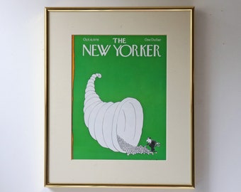 1978 The New Yorker Magazine Cartoon Cover Original Matted & Framed; Autumn Fall Thanksgiving Wall Mantle Decor; Home Living Wall Art
