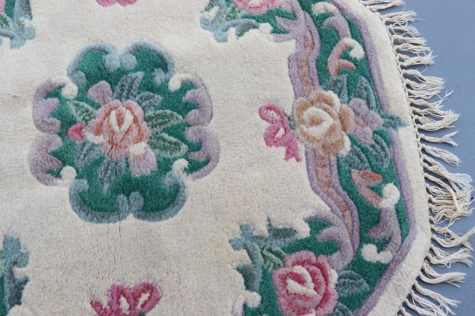 Vintage Chinese Octagonal Wool Rug Floral Mat 2' X 2' Etsy