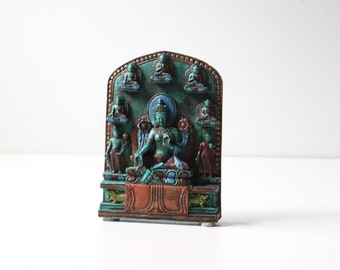 Vintage Tibet Buddhist Turquoise Powder Cast Tara TsaTsa Buddha Shrine Statue  -(SB23)