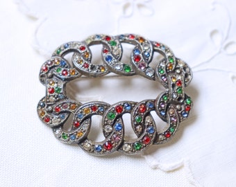 Vintage Brooch Pavé Rhinestone; Christmas Wreath Multi Colored Rhinestone; Pins Jewelry Accessories