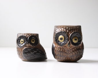 2 Pc Petite Ceramic Owl; Vintage Japan Owl Figures Home Accent