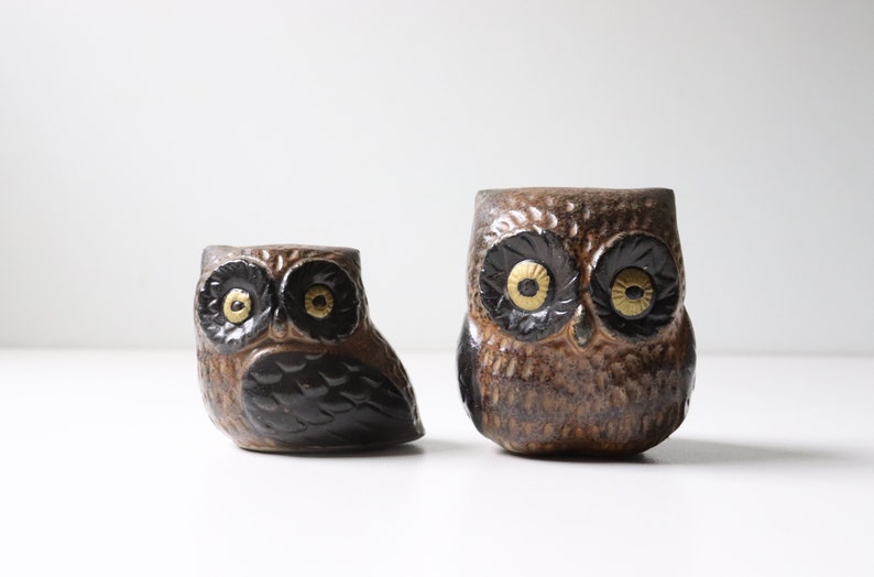 2 Pc Petite Ceramic Owl Vintage Japan Owl Figures Home Accent image 1