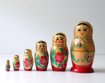 6 Pc Vintage Floral Russian Nesting Dolls Matryoshka  -[SB20]