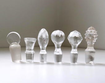 1 (ONE) Vintage Clear Glass Stopper for Cruet, Perfume Bottles, Apothecary Bottles - Small