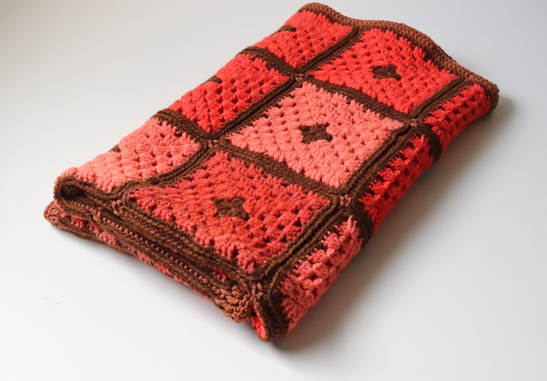 34x34 Granny Square Crochet Afghan Pink Brown Throw Blanket Etsy