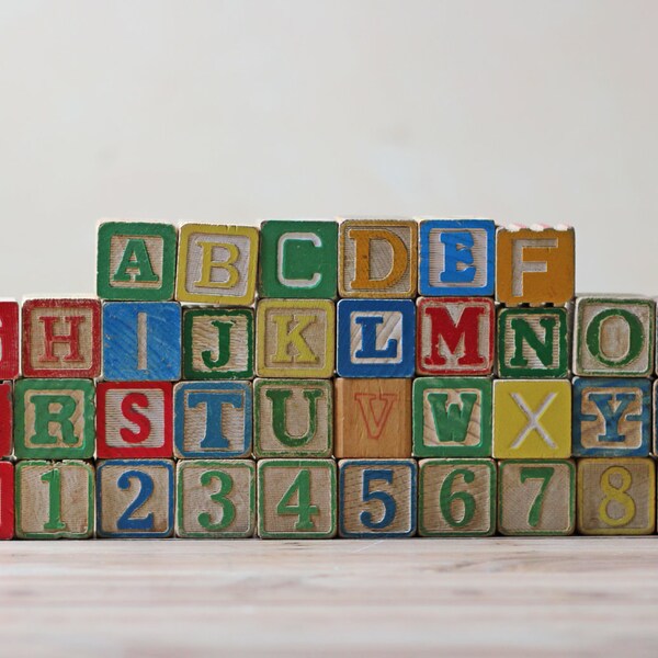 reserved.....vintage wood alphabet and number blocks