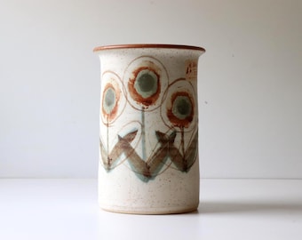 Vintage Cylindrical Pottery Vase by B. Welsh Studio Pottery 1970s Stoneware Signed  New/Old Stock [B50]