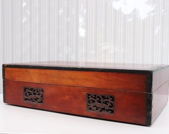 Antique Chinese Elmwood Large Rectangular Storage Box; Unique Rare Asian Treasure Chest