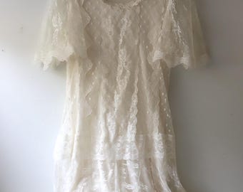 Vintage White Lace Dress Medium  -[SB20]