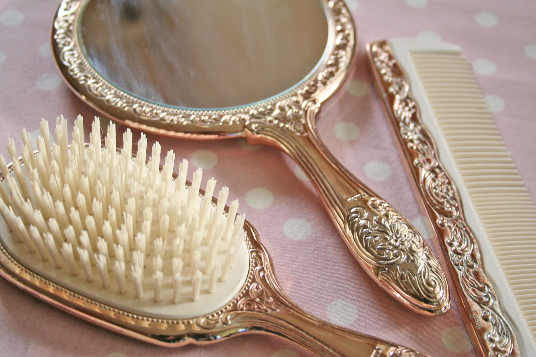 Beautiful vintage dresser set mirror hair brush and comb in Etsy