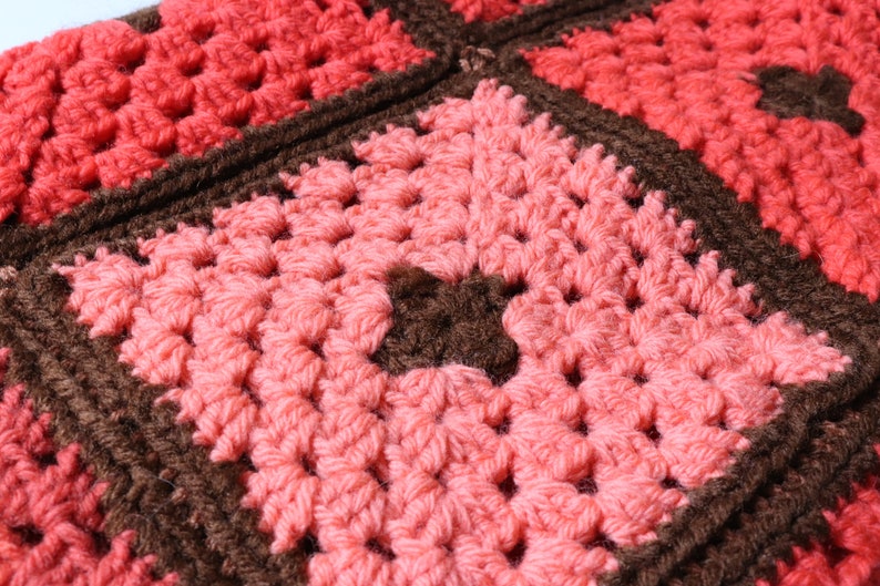34x34 Granny Square Crochet Afghan Pink Brown Throw Blanket Etsy