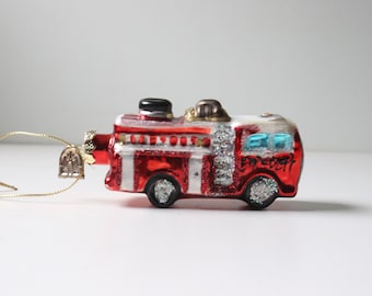 Little Red Truck Tree Ornament; Vintage Thomas Pacconi Handblown Christmas Holiday Decor Red Train