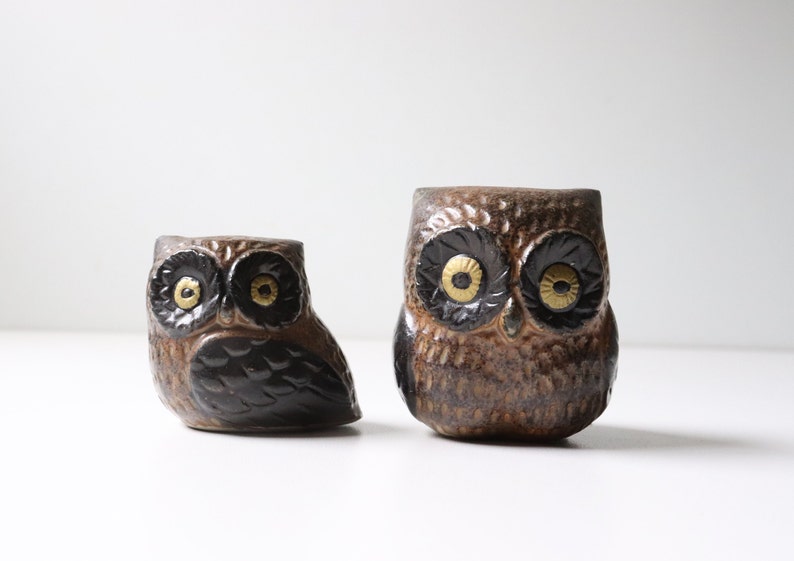2 Pc Petite Ceramic Owl Vintage Japan Owl Figures Home Accent image 4