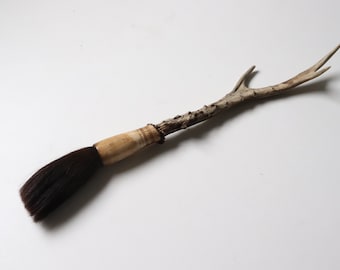 16" Long Chinese Calligraphy Brush Deer Antler Horn with Horsehair Art Brush; Vintage Artist Brush Home Decor