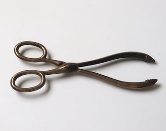 Old Solid Brass Coal Tongs with Scissor Handle -(SB25)
