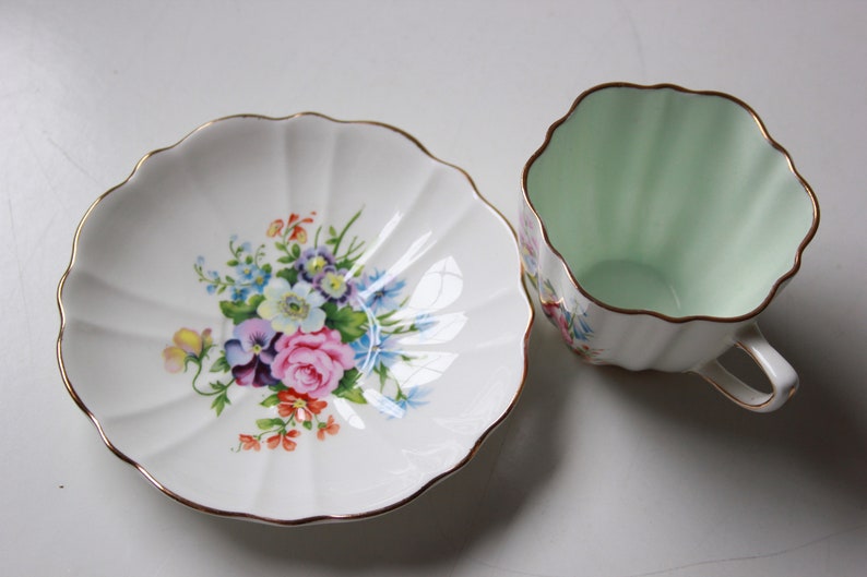 Old Royal bone china cup and saucer set Green mint wild Etsy