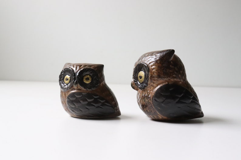 2 Pc Petite Ceramic Owl Vintage Japan Owl Figures Home Accent image 5