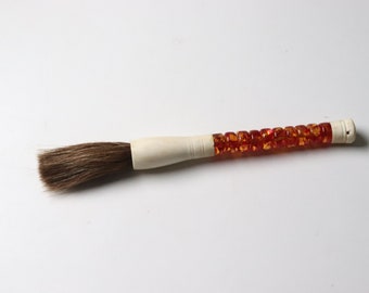 Vintage Asian Chinese Calligraphy Brush Orange Stones Handle Artist Brush Home Decor