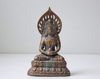 Bronze Seated Buddha Statue, Amitabha Buddha, Antique Buddhist Amulet, Religion Sprituality
