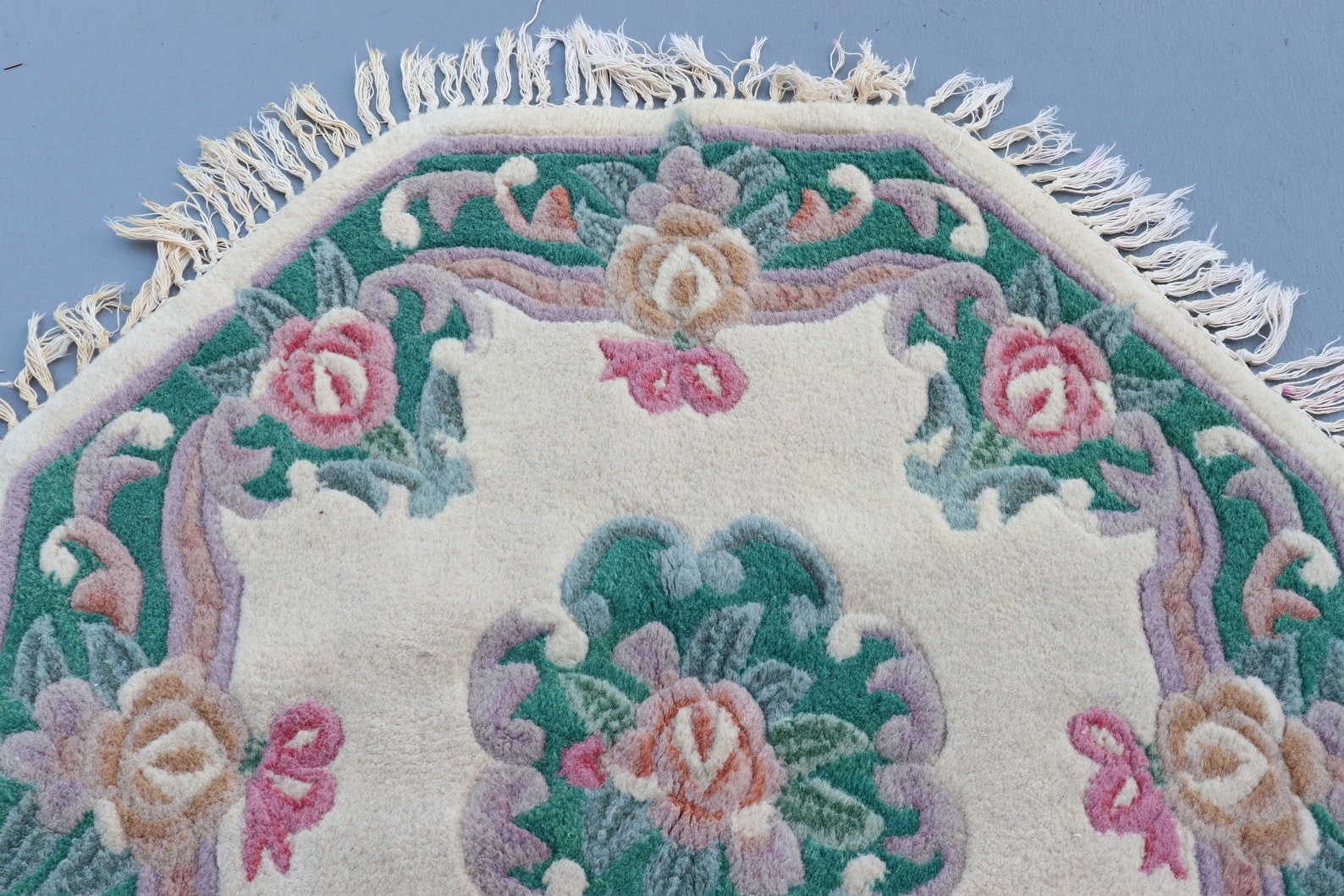 Vintage Chinese Octagonal Wool Rug Floral Mat 2' X 2' Etsy