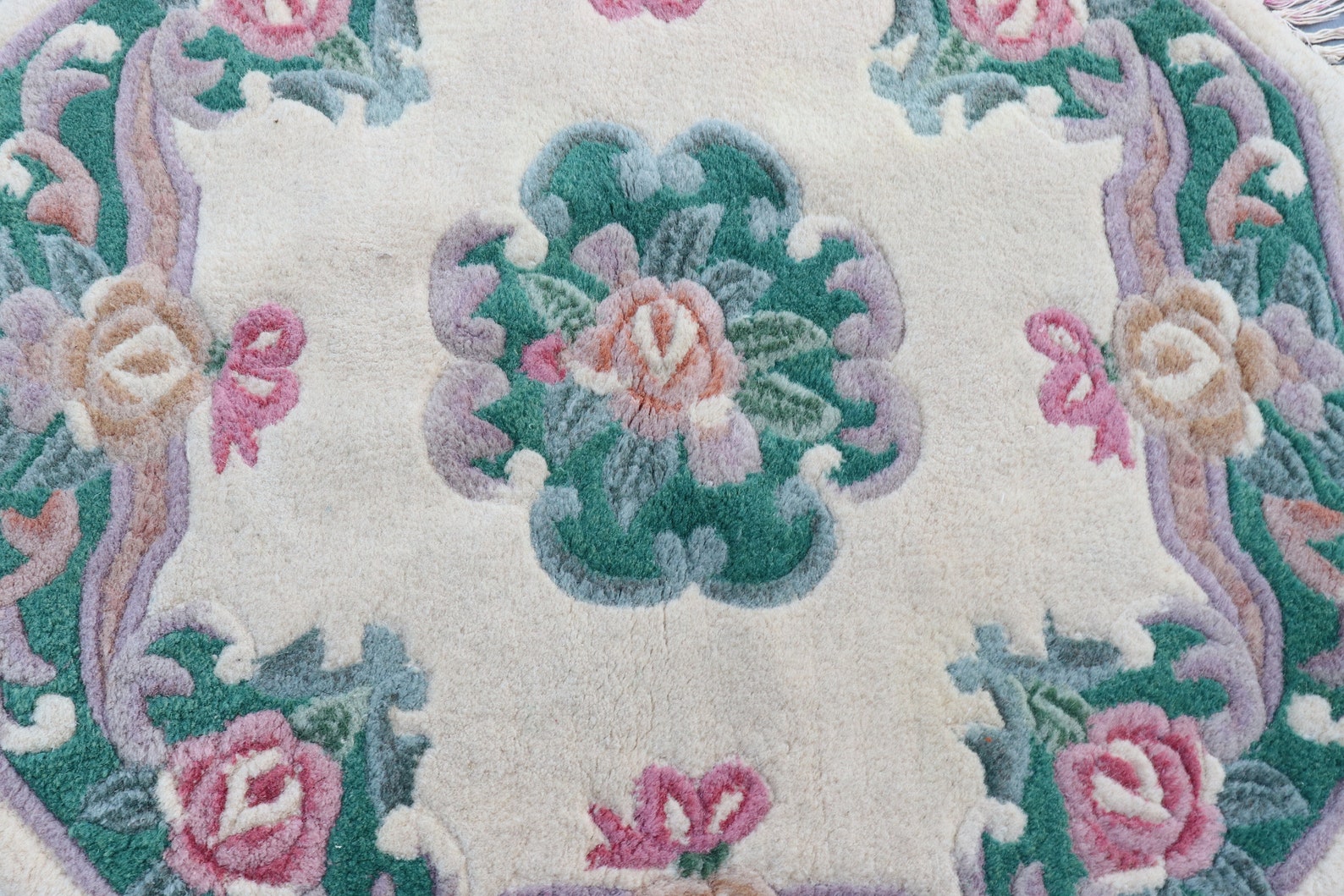 Vintage Chinese Octagonal Wool Rug Floral Mat 2' X 2' Etsy