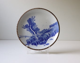 8.5" Japanese Igezara Cherry Tree Landscape Blue and White Plate; Antique Transferware Porcelain Plate Chinoiserie -(PL-G)