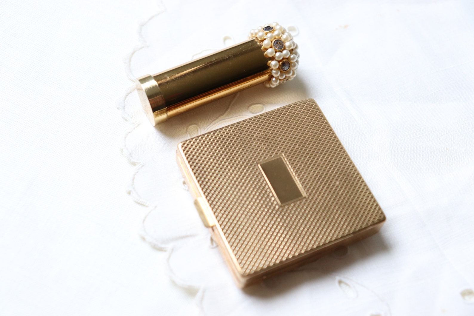 Jeweled Ciner Compact Mirrored Makeup Lipstick Case Faux Etsy