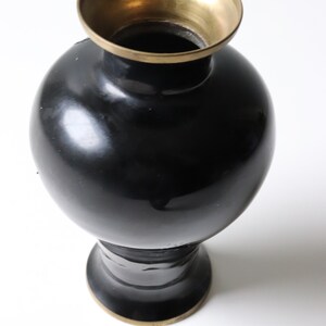 Vintage Korean Black Lacquered Enamel Vase Black and Silver Floral Design Flower Vase image 5